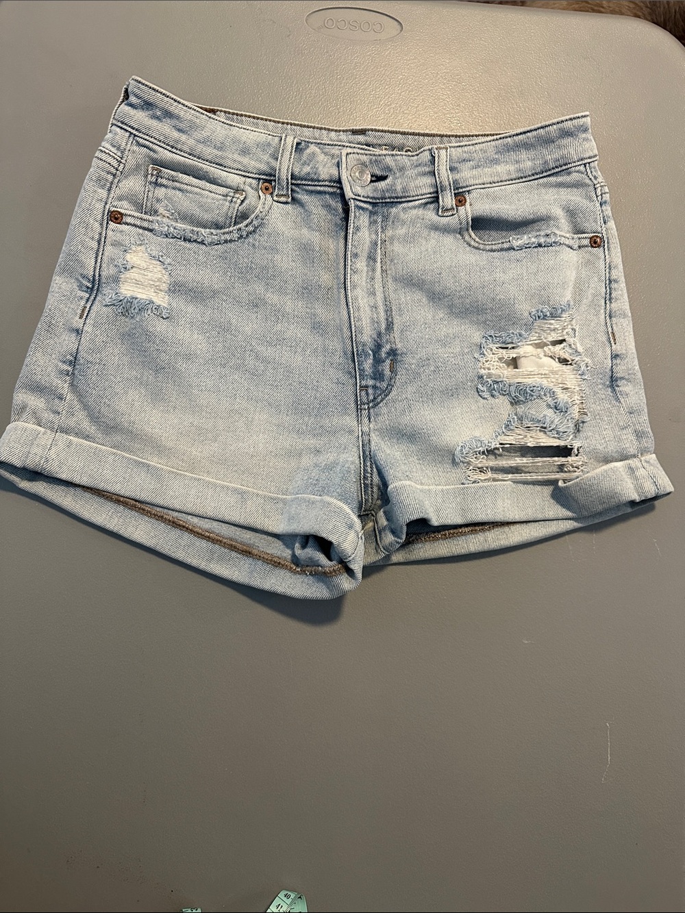 American Eagle Outfitters Light Blue Distressed High-Rise Jean Shorts